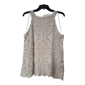 Adiva Beige Crochet Halter Camisole